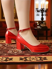 abordables Estilo Disco y Hippie de los años 70-Zapatos de tacón cuadrado con plataforma dorada para mujer, años 80: zapatos de fiesta retro con tira en el tobillo y punta redonda brillante para discotecas, bailes y cócteles.