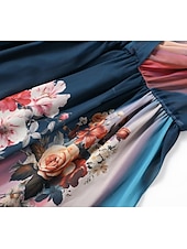 tanie Sukienki boho-damska długa sukienka maxi sukienka casualowa sukienka rozkloszowana sukienka w kwiaty sukienka letnia sukienka boho vintage wakacje codzienne wakacje regularny krój kwiatowy długi rękaw dekolt w serek niebieski lato