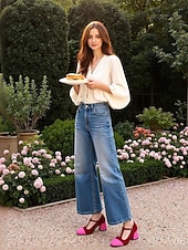 זול מארי ג'יין פאמפס-נעלי עקב מרי ג'יין בצבע אדום וורוד לנשים עם רצועת T - נעלי הליכה נוחות בסגנון צרפתי לתה של אחר הצהריים, מסיבות, משרד ותלבושות יומיומיות