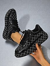 baratos Festa da Vida Noturna-Tênis femininos acolchoados com strass - sapatos de festa com cadarço preto e prata para vida noturna, baladas e streetwear moderno