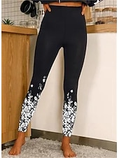 economico -Per donna Pantaloni Eleganti Leggings Collant Atletico Lunghezza intera Naturale Grafico Stampato Comodo Sollevamento glutei Controllo addominale Yoga Casual Quotidiano Oro nero Nero 1 # Nero 2