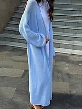 tanie Kardigany i odzież wierzchnia-Damskie Sweter Sweter rozpinany Moda Moda miejska Codzienny Jednokolorowe Prążkowany Otwarty przód Dzianiny Długi rękaw Długie topy Robić na drutach Święto Wyjściowe Weekend Biały Żółty Jesień Zima