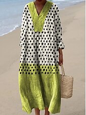 abordables Robes Rayés et Géométriques-Femmes Robe maxi Robe d&#039;Été Robe trapèze Vacances Occasionnel Boho Sortir Plage Graphique Géométrique Abstrait manche longue Col en V Rouge Bleu Vert Été Printemps Automne