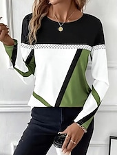abordables T-shirt rayé et géométrique-Pâques Femmes T-shirt Graphique Plaid ancien Élégant Classique manche longue Col ras du cou Col rond Hauts Réguliers Quotidien Imprimé Noir Rouge Bleu Violet Marron Été Printemps Automne