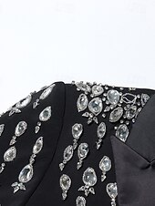 levne černý-Dvouřadé sako na míru s křišťály, pouzdrové / sloupkové šaty ve smokingu, večerní šaty ve stylu couture, elegantní šaty pro formální večírek, krátké / mini šaty s dlouhým rukávem, saténové šaty s