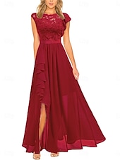 ieftine Rochii florale elegante-Pentru femei Rochie Lunga Rochie Maxi Rochie de dantela Rochie de Cocktail Rochie pentru invitata de nunta Șifon Elegant Modă Modern Nuntă Invitat la nunta Serată Fit regulat Simplu Manșon scurt Stil