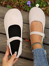 preiswerte Ballerinas für Damen-Beige Mary-Jane-Ballerinas mit weiter Spitze für Damen – bequeme Schuhe aus weichem Wildlederimitat für Freizeitausflüge, Spaziergänge im Garten und den Alltag