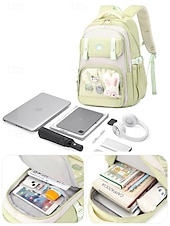 זול תיקי גב לילדים ונוער-תרמיל גב קל משקל ועמיד למים לילדה עם כיס קדמי שקוף וסיכת ארנב חמודה - תיק נסיעות חמוד לבית הספר, לקולג' ולטיולי סוף שבוע