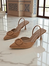 levne Kočičí podpatky-Dámské hnědé semišové boty s úzkým podpatkem - elegantní elegantní špičatá špička s přezkou, ideální do kanceláře, na svatby a formální večírky.