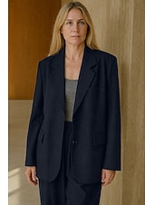 abordables Blusas Sencillas-Blazer de lino y tencel para mujer, transpirable, con bolsillos y botones, elegante, vintage, a la moda, para uso diario, color liso, formal, para oficina o carrera, informal, de botonadura sencilla,
