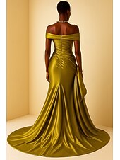 preiswerte Empire-Waist-Abendkleider-Hohe Mode Abendkleid Schwarz-Tie Meerjungfrau  Trompeten Abendkleid Elegantes Kleid Formelle Hochzeit Gericht Zug Ärmellos Off-Shoulder Satin mit Falten Raffung