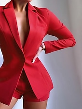 billiga Blazers och kostymer-Dam Kavaj Bekväm Andningsfunktion Knappar Mode Modern Slät Arbete Dagligen Normal Nedvikt Normal Långärmad Ytterkläder Gul Rubinrött Purpur Vår Höst