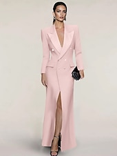baratos Comprimento do chão-Vestido Blazer Vestido de Noite Sereia  Trompete Vestido Elegante Vestido de Tuxedo Listrado Fechamento com Zíper Convidada de Casamento Formal Comprimento até o Chão Manga Longa Gola de pico Cetim
