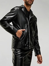 preiswerte Kunstlederjacke-Herren Kunstlederjacke Bikerjacke Motorradjacke Urlaub Täglich Winddicht Warm Tasche Herbst Winter Einfach Mode Klassisch Revers Regulär Schwarz Jacken