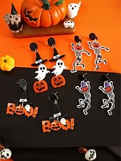 billige Halloween-tilbehør-Halloween-øredobber i akryl til dame – lett spøkelseshatt, gresskarhatt og heksehatt &amp;Skjelettdesign for tenåringer og voksne, perfekt for Halloween-kostymer og festtilbehør