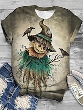 abordables Hauts d&amp;#39;Halloween-Halloween Femmes T-shirt Graphique Chat Potiron ancien Élégant Classique Manche Courte Col ras du cou Col rond Hauts Réguliers Quotidien Imprimé Noir Orange Kaki Été Automne