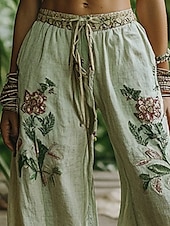 economico gamba larga e vita alta-Per donna Gamba larga Pantaloni Pantaloni Palazzo Moda Boho Lunghezza intera Vita Alta Fiore Elastico in vita Coulisse Stampato Traspirabilità Confortevole Streetwear Abbigliamento quotidiano Uscire