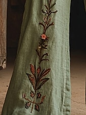 billiga breda ben och hög midja-Dam Brett skaft Byxor Palazzo byxor Mode Boho Fullängd Hög midja Blomma Elastisk midja Snörning Mönster Mateial som andas Bekväm Gata Dagliga kläder Utekväll Grön Vår Höst Normal
