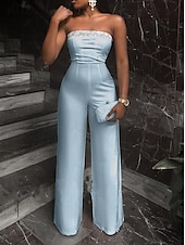 voordelige Broekpakken &amp;amp; Jumpsuits-Jumpsuits Elegante Jurk Bruiloft Gast Prom Vloerlengte Mouwloos Strapless Rekbaarheid met Sequin Effen Kleur