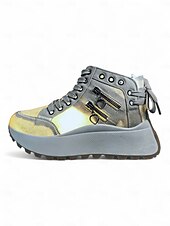 abordables Baskets femme-Baskets montantes en toile pour femmes – Chaussures à lacets à plateforme décontractées pour le style urbain, les voyages et les activités du week-end