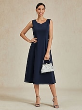 cheap Cocktail Dress-Women&#039;s Midi Dress Sheath Dress A Line Dress Elegant Wedding Party Wedding Guest Regular Fit Solid Color Sleeveless V Neck Gray Pink Black Burgundy Navy Blue Summer Spring Fall Winter