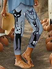 abordables Bas de Halloween-Leggings pour femmes Halloween vacances vintage mode longueur cheville taille haute pantalons impression graphique animal géométrique douce respirante extensible extérieure quotidienne gris vert bleu