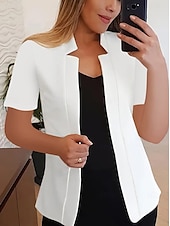 abordables Blazers et Costumes-Femmes Blazer Confortable Respirant Coupe ajustée Mode Moderne Uni Travail Quotidien Régulier Col montant Coupe régulière Manches courtes Vêtements d&#039;extérieur Noir Blanche Jaune Été