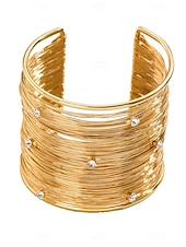 cheap Women&#039;s Bracelet-Women&#039;s Gold Layered Wire Cuff Bracelet - Rhinestone Studded Statement Bangle for Evening Parties and Cocktail Events