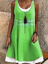 preiswerte Tiere kleiden-Damen Minikleid T-Shirt-Kleid Sommerkleid A Linie Kleid Urlaub Lässig Boho Täglich Lässiger Schnitt Grafik Tiermotiv Ärmellos Rundhalsausschnitt Blau Fuchsie Grün Sommer Frühling Herbst