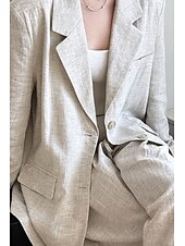 abordables Blusas Sencillas-Blazer de lino y tencel para mujer, transpirable, con bolsillos y botones, elegante, vintage, a la moda, para uso diario, color liso, formal, para oficina o carrera, informal, de botonadura sencilla,