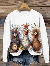 preiswerte Schädel &amp; Knochen Kapuzenpullover &amp; Sweatshirts-Damen Pullover Sweatshirt Grafik Tier Mode Lässig Langarm Rundhalsausschnitt Reguläre Oberteile Straßen Tägliche Kleidung Lässiger Druck Weiß Orange Herbst Winter