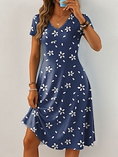 economico Abiti floreali-Per donna Mini Abito Vestito Casual Vestito T-Shirt Vestito Estivo Abito a trapezio Vacanza Casual Boho Spiaggia Vestibilità regolare Floreale Grafico Manica Corta Scollo a V Blu Viola Verde Grigio