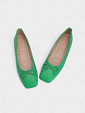 preiswerte Ballerinas für Damen-Grüne Ballerinas mit quadratischer Zehenpartie für Damen – Schlupfschuhe aus Kunstleder mit Schleife für die Freizeit, das Büro und das Wochenende