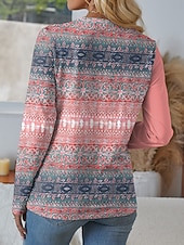 olcso Boho póló-Női Blúz Tunika V Nyak Hosszú Ujjú Gombok Grafikai Geometriai Divatos Klasszikus Kényelmes Normál Felsők Napi Foltbamondás Nyomtatás Rózsaszín Poros Rózsaszín Kék Lila Zöld Tavasz Ősz Tél