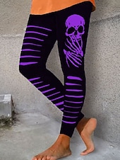 levne Halloween kalhoty-Dámské Legíny prázdniny Vinobraní Módní Plná délka Vysoký pasPantsHalloween Grafika Dýně Potisk Yumuşak Prodyšné Elastické Formální Venkovní Dovolená Bílá Vodní modrá Fialová Oranžová Léto Jaro