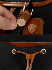 cheap College Backpacks-Women&#039;s Vintage Faux Leather Trim Backpack - Waterproof Canvas Preppy School Bag with Drawstring Closure for Teenage Girls, Students and Daily Use