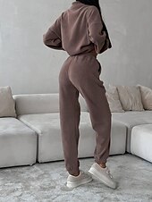 olcso Női pulóverek-Női Divat Utcai sikk Tracksuit Nadrág szettek Hosszú ujj Állógallér Sima Hétköznapi viselet Randi Fekete Burgundi vörös Szürke Tavasz &amp; Ősz Normál