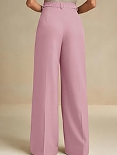 billiga breda ben och hög midja-Dam Brett skaft Byxor Streetwear Ledigt Fullängd Naturlig Slät Elastisk midja Bekväm Gata Helgdag Dagliga kläder Aprikos Grå Svart Vit Höst Normal