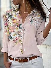 preiswerte Tiere Tops-Damenhemd Langarm Knopfbluse Ombre Floral Grafik Alltag Stilvolle Lässige Hemdkragen Reguläre Oberteile Arbeit Alltag Urlaub Knöpfe Druck Salbeigrün Pink Blau Helllila Lila