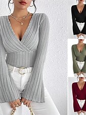 preiswerte Damen Einfache Oberteile-Damen T Shirt Einfach Mode Modern Langarm V Ausschnitt Normale Oberteile Täglich Tunika Schwarz Armeegrün Grau Sommer