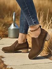 billige Slip-ons og loafers til kvinner-Brune damesko i semsket skinn med lav hæl – komfortabel, avslappet stil for turer utendørs, gårdsbesøk og hverdagsbruk