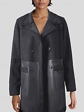 preiswerte Wintermäntel-Damen Kunstlederjacke Winterjacke Warm Bequem Tasche Knöpfe Mode Modern Lässig Einfach Ausgehen Wochenende Einreihig Regulär Steigendes Revers Normale Passform Langarm Oberbekleidung Schwarz Winter