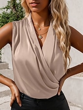 economico Top sexy da donna-Per donna Canotta a canotta Semplice Elegante Moderno Senza Maniche Scollo a Cascata Top Regolari Quotidiano Ferie Arricciato Viola Verde Albicocca Estate