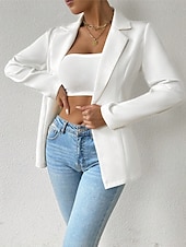 billige Blazere og dresser-Dame Blazer Bekvem Pustende Knapper Mote Moderne عادي Arbeid Daglig Normal Aftæpning Normal Langermet Yttertøy Svart Hvit Rød Vår Høst