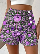 billige Grafisk shorts-Dame kinesisk Shorts Ferie Årgang Etnisk stil Kort Høy Midje Grafisk Paisly Flettet Uelastisk Formell Feriereise Gate Lilla Rødstrupe-egg Blå Grå Gul Sommer Vår Normal