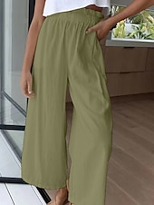 baratos perna larga e cintura alta-Mulheres Perna larga Calças Roupa de rua Casual Comprimento total Natural Tecido Cintura elástica Confortável Feriado Roupa Diária Final de semana clarete Ferrugem Azul marinho Branco Outono Normal