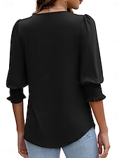 abordables Hauts Unis pour Femmes-Femmes Chemisier Couleur Unie Élégant Occasionnel Manche 3/4 Col ras du cou Hauts Réguliers Quotidien Noir Blanche Rouge Bleu Été Printemps Automne
