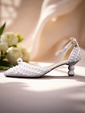 economico Formale-Set di scarpe da sposa da donna con pochette e decorazioni in perle: eleganti tacchi a spillo con cinturino alla caviglia, design con perline e borsa da sera abbinata, perfetti per matrimoni formali
