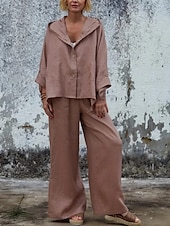 abordables Ensembles-Femmes Mode Streetwear Chemisier Ensembles de Pantalons Haut boléro manche longue À capuche Couleur Unie Vacances Décontracté Quotidien Blanche Rose Claire Marron Printemps Coupe régulière