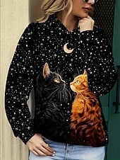 abordables Animaux Tops-Femmes Sweat à capuche Graphique Animal Chat ancien Mode Western manche longue À capuche Hauts Réguliers Rue Tenue Quotidienne Fête Imprimé Poche Avant Noir Automne Hiver